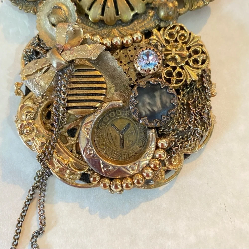 NYC SUBWAY TOKEN LARGE VTG Steampunk handcrafted remembrance BROOCH